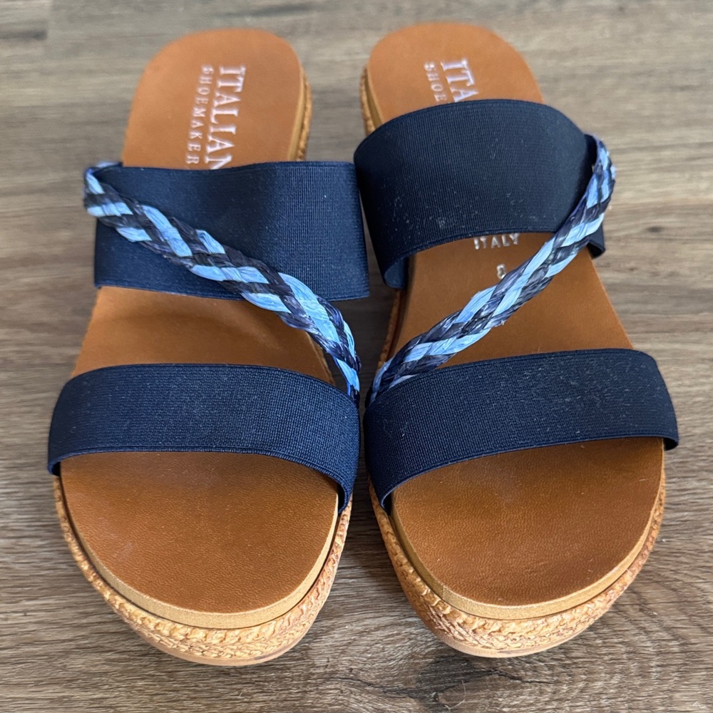 Italian Shoemakers Navy and Tan Braided Sandals